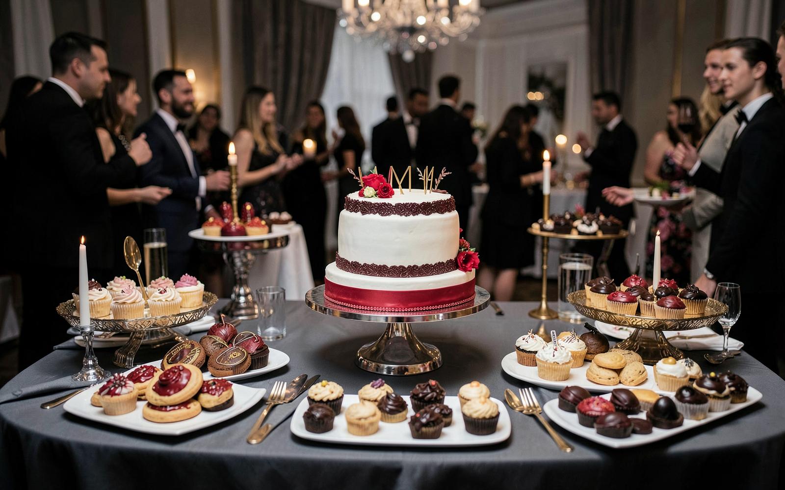 A custom cake and coordinated dessert table by Party With Karli Konfections
